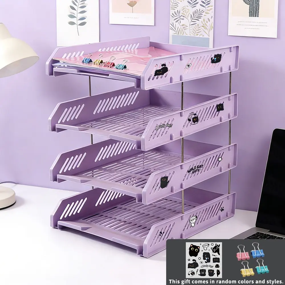 4-Tier Pastel File Organizer, Office Supplies, Document Storage Solution, Colorful Design, Ideal for Home & Workspace Organization