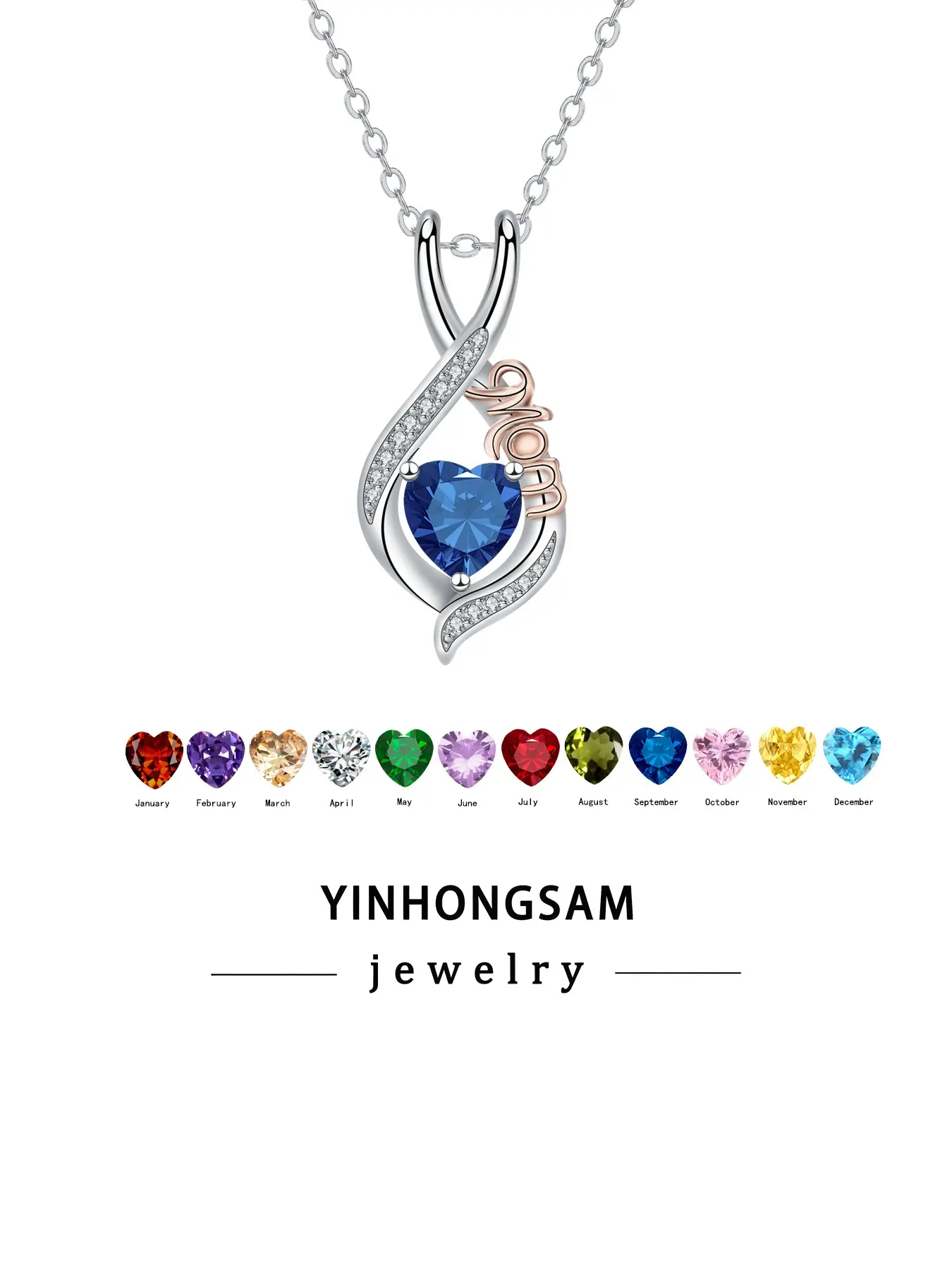 Twelve Birthstones Necklace, Mom Necklace, Hypoallergenic Jewelry, Gift for Mom and Grandma with Box, Elegant and Unique