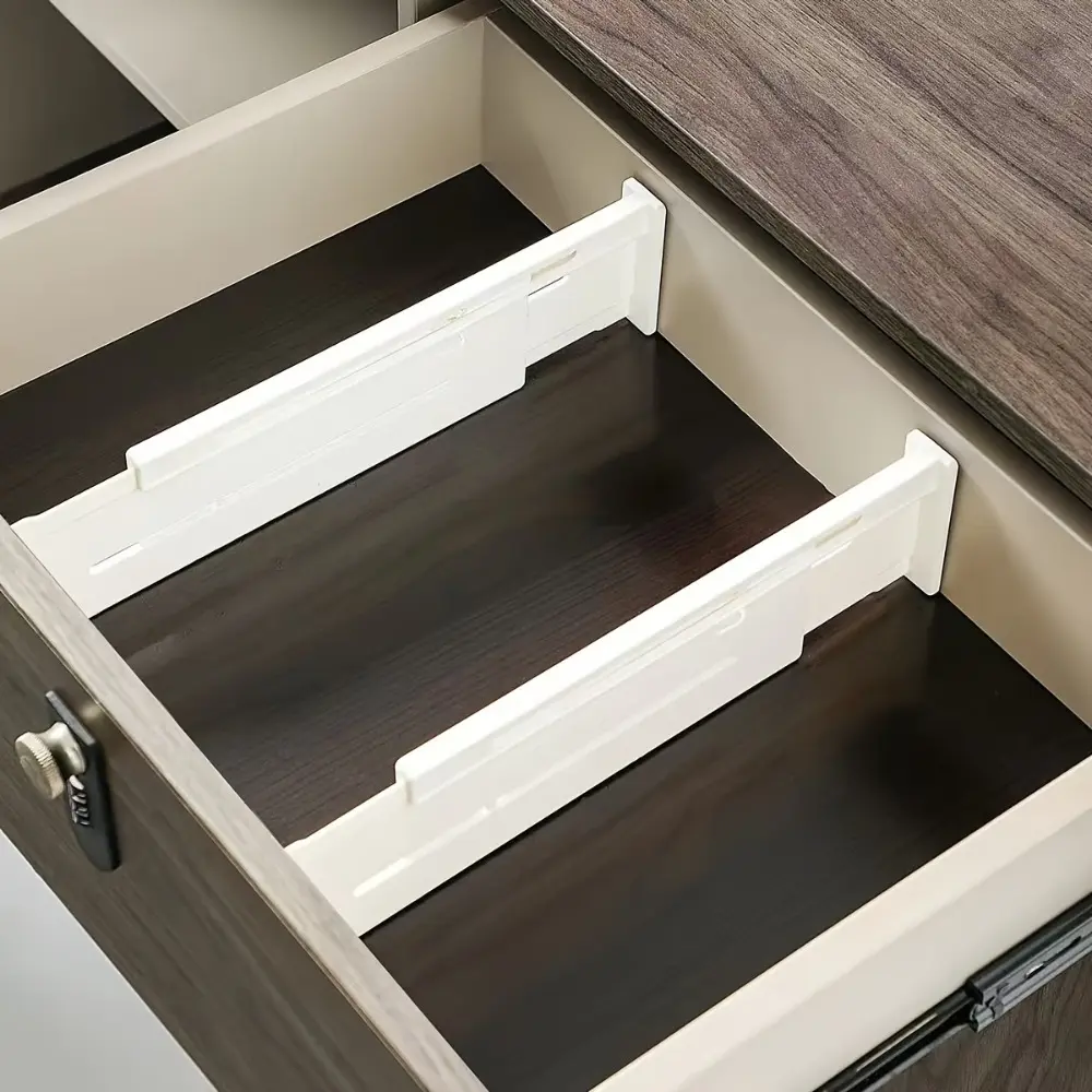 2/4pcs Adjustable Drawer Dividers, No‑Drill Retractable Foldable Drawer Organizer Separators, Come With 2 Removable Divider Inserts and 3 Nano‑Adhesive Pads, Flexible Expandable Storage Organizer, Sturdy Anti‑Slip Design, Durable Organizers