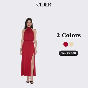 Cider Halter Neckline Backless Split A-line Maxi Dress