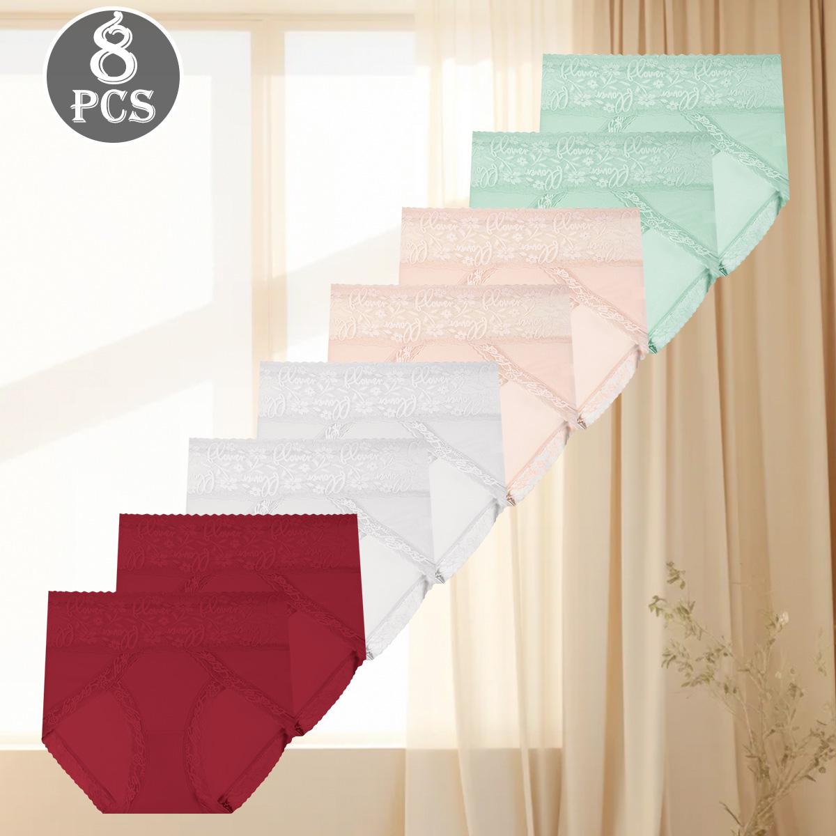 QUASTI 8PCS High-Waisted Lace Seamless Printed Briefs for Women, Breathable Soft Stretch Panties, High Elasticity Full Coverage Underwear, Fashionable Elegant Comfortable Everyday Lingerie Set for Ladies and Girls, S-XXL SpringStatements