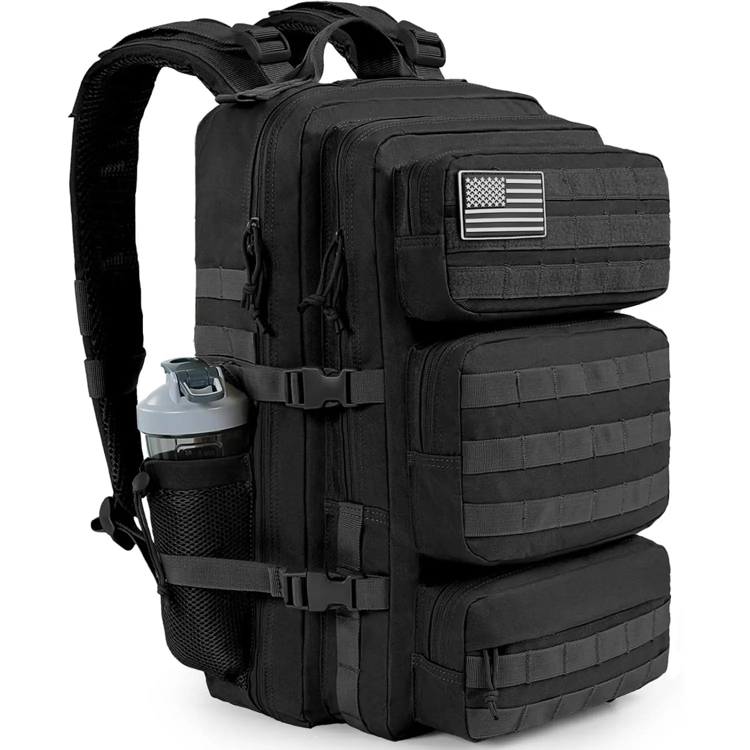 50L Male Military Tactical Backpack, Durable Sturdy Water-Resistant Daily Backpack, Molle Army 3-Day Assault Bug Out Bag for Hiking Trekking - Black