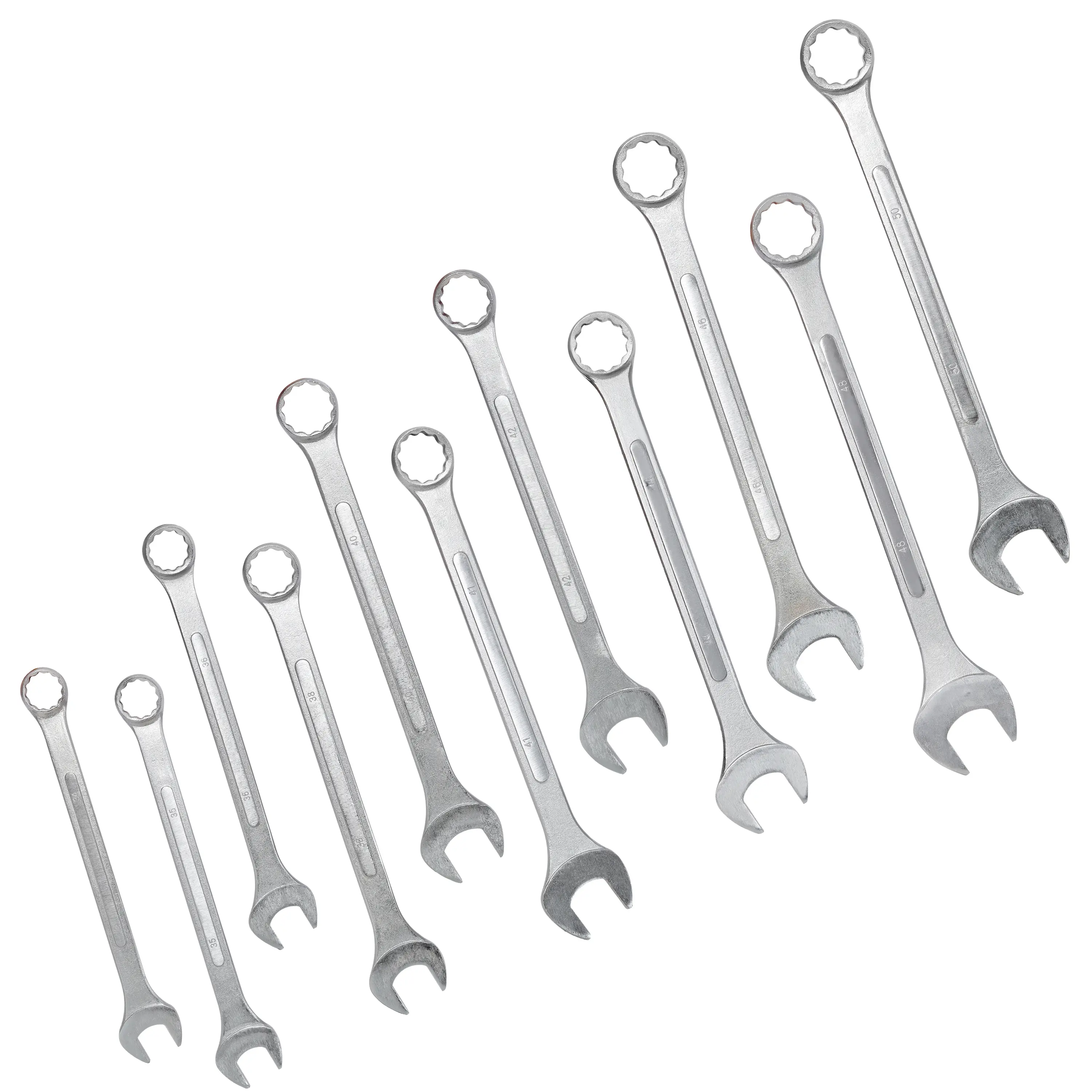 ARCH 11pcs Metric Jumbo Combination Wrench Set Extra Large 34-50mm Chrome Plated Carbon Steel 12-Point Box End 15-Degree Offset Open End Wrenches with Storage Bag for Automotive Industrial Use, Silver Color Options, Carbon steel Material