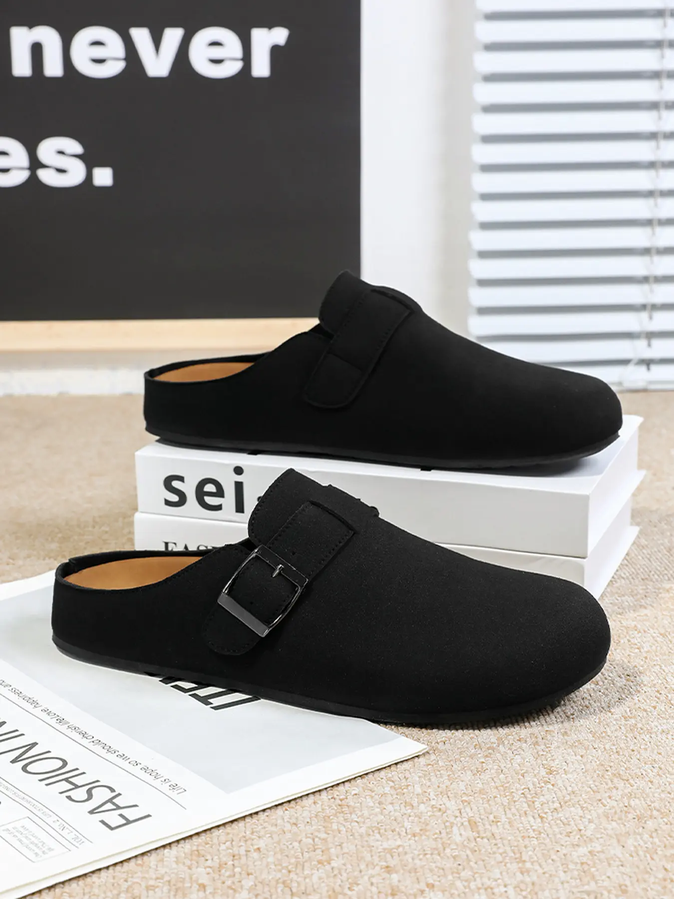 Men Classic Suede Backless Loafer Mules, Soft Comfort Closed Toe Slip-On Slippers, Lightweight Non-slip Flat Casual Shoes for Office Commute, Indoor Home & Outdoor Walking