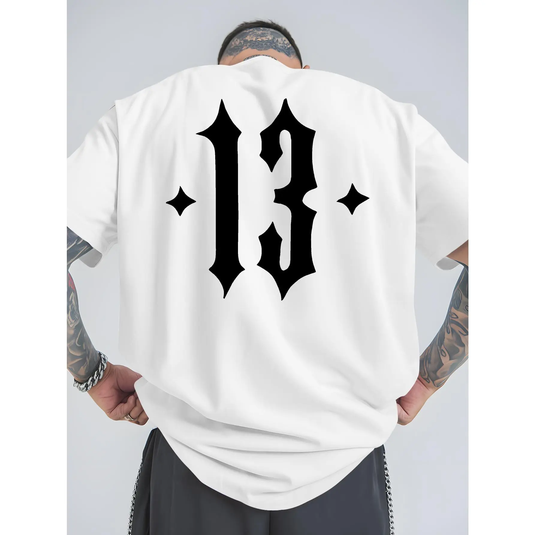 The Shape Of The Number 13 Summer Outdoor Sports and Casual Large-size Short-sleeved T-shirts, Men's Trendy Fashion Prints, Loose Base Shirts, Versatile Round Neck Tops, Breathable and Comfortable, PLUS SIZE