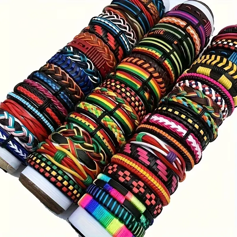 20Pcs Antique Look PU Leather Bracelets - Casual Cuff Bands, Mixed Colors Set, Daily Wear Fashion Jewelry, Ideal Gift for Party Events