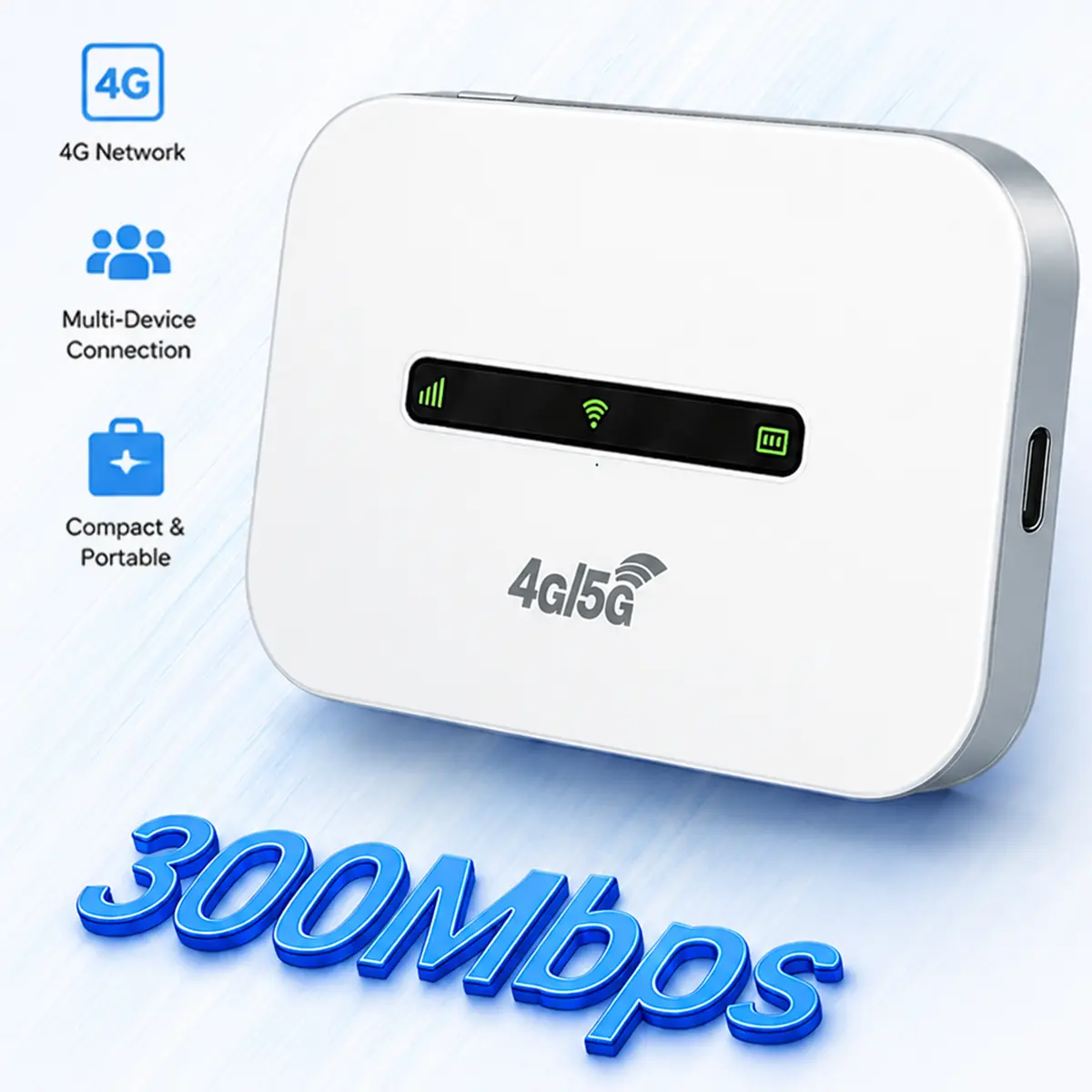 4G LTE Portable Mobile WiFi Hotspot, 300Mbps High Speed Pocket WiFi Router, 3000mAh Battery Support SIM Card, EU & UK Travel Internet Device