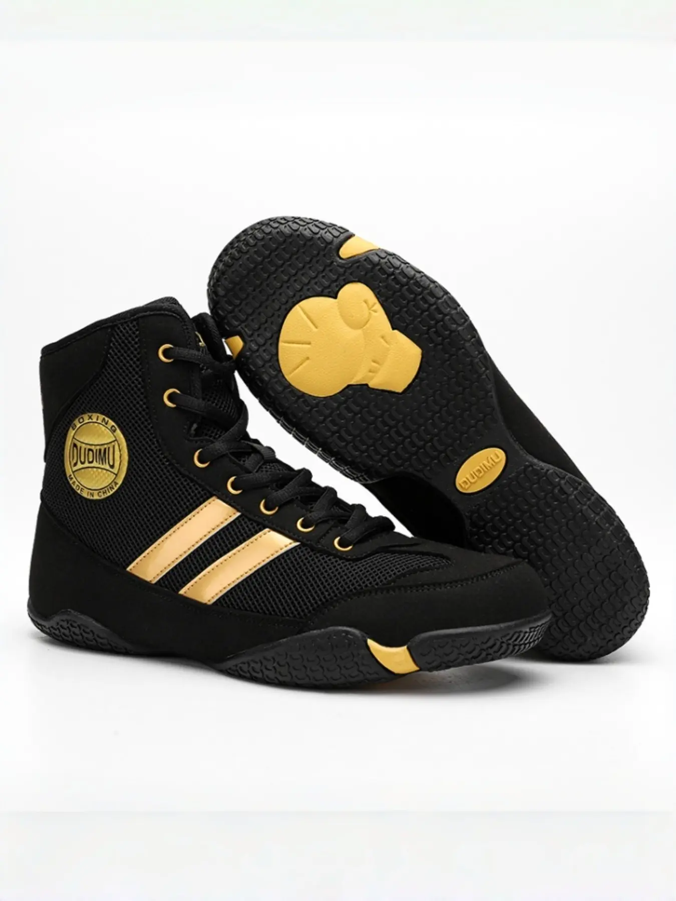 Men's Professional High-Top Boxing Shoes, Lightweight Anti-Slip Rubber Sole, Ankle Support Wrestling Shoes, Indoor Sports Shoes
