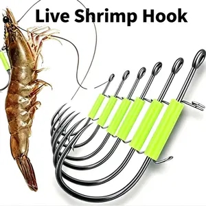 New Upgrade Night Glow Shrimp Hook, High Carbon Steel Flat Bend Reinforced Bass Hook with Oxford Ring, Corrosion Resistant Sea Fishing Hook