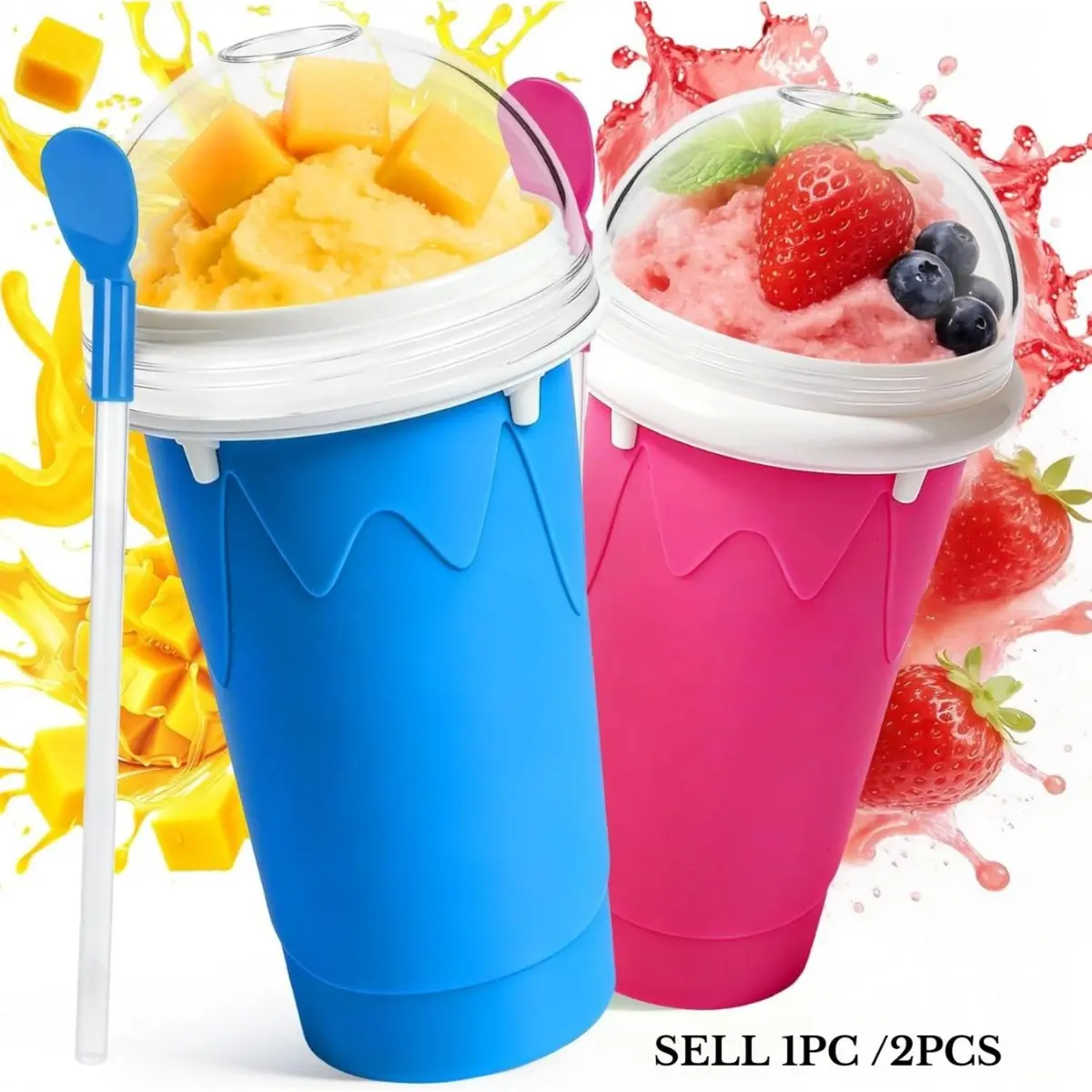 Magic Slushie Cup | Squeeze Slushy Maker Cup DIY Frozen Drinks for Juice Milk Ice Cream | Summer Must Have Cool Gadget with Lid & Straw