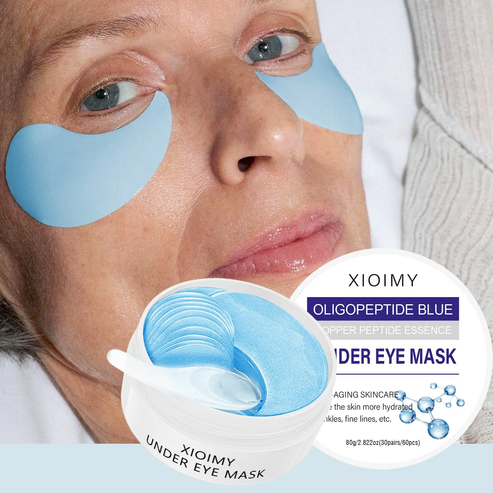 60pcs Copper Peptide & Collagen Eye Patches, Deep Hydration, Hydrating, Revitalizes Under-Eye Area, Moisturizing, Brightening, Smoothing, All Skin Types, Collagen Eye Masks