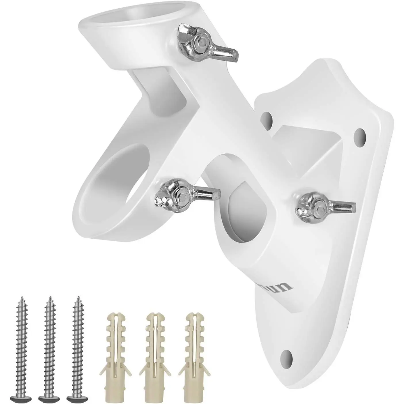 Flag Pole Holder, 2-Position  Mount for 1-Inch Poles,White | 3-Point Fixing Clamp, Porch Railing & Wall Mount,  Alloy Material, 2-Position Design for 1-Inch Flag pole