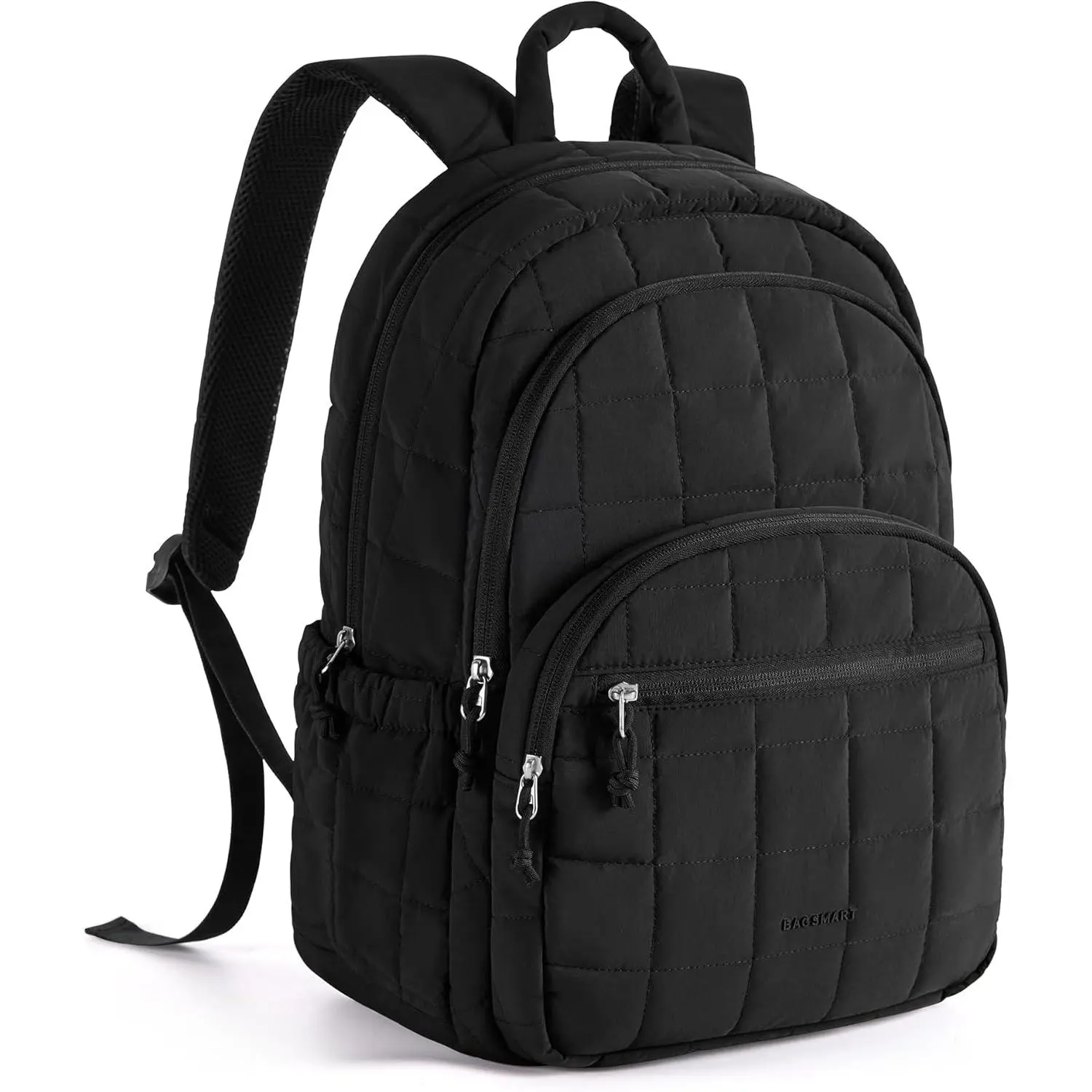 Black Quilted Laptop Backpack for Women, Water-Resistant 15.6 Inch Computer Bag, Lightweight Casual Travel Daypack for College, High School & Everyday Office Commute