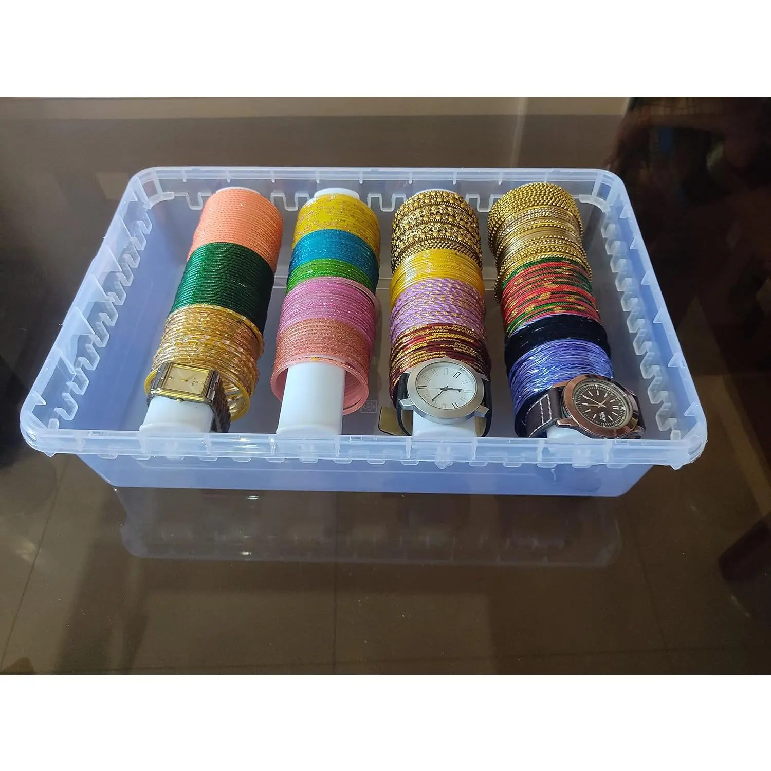 Bangle Box For Women - Portable Jewellery Box With Partition & Transparent Organizer