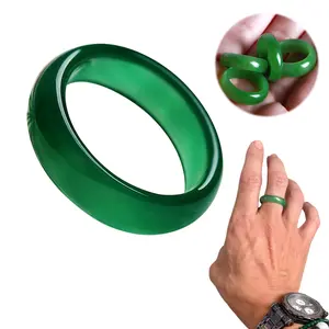 Natural Green Jade & Cinnabar Thumb Ring for Men Women, Minimalist Feng Shui Good Luck Natural Stone Ring Jewelry for Birthday Valentine’s Day Gift