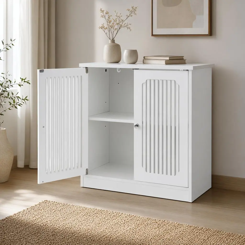 Littleox Washbasin cabinet without basin, louvered double-door floor-standing bathroom vanity and storage unit, white bathroom floor-standing storage cabinet.