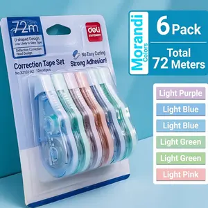 Deli Macaron Correction Tape, Large Capacity, Smooth Eraser, 200m Transparent, Style, 6 Pcs, 72m Total, Kids' Gift, Four Colors