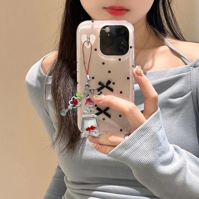 Fashion Fish Bead Phone Charm Handmade Bag Pendant Resin and Alloy Texture Keychain Accessory for Various Occasion