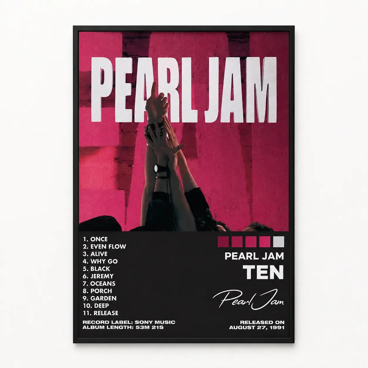 Pearl Jam 10 Album Poster - 90s Grunge Rock Frameless Wall Art, Vintage Retro Album Cover Print, Home Decor for Rock Fans, Vinyl Record Collector Gift