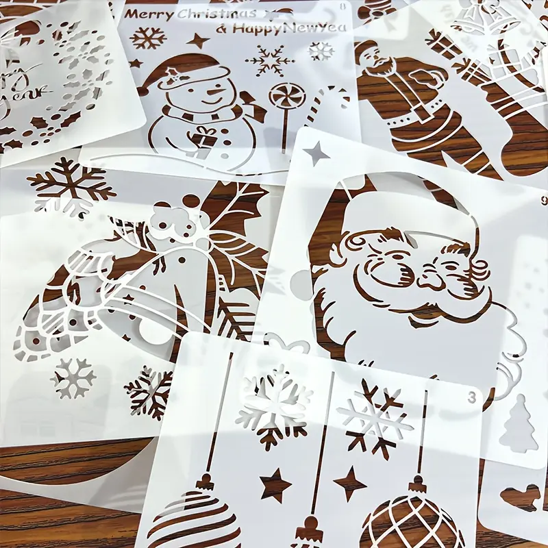 [Christmas Template Set] 12 piece Christmas template set, used for handmade production, reusable wooden templates, suitable for painting, wall art, graffiti, holiday creative decoration, plastic templates, suitable for holiday handmade production