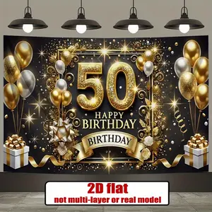 2D Flat, 2D Flat - 2D Flat, 2D Flat - A Single 2D Flat Banner Designed Specifically for Celebrating a 50Th Birthday, Suitable As a Background Decoration Or Photo Prop. Made of Polyester, It Enhances The Decorative Effect of Homes, Rooms, And Walls