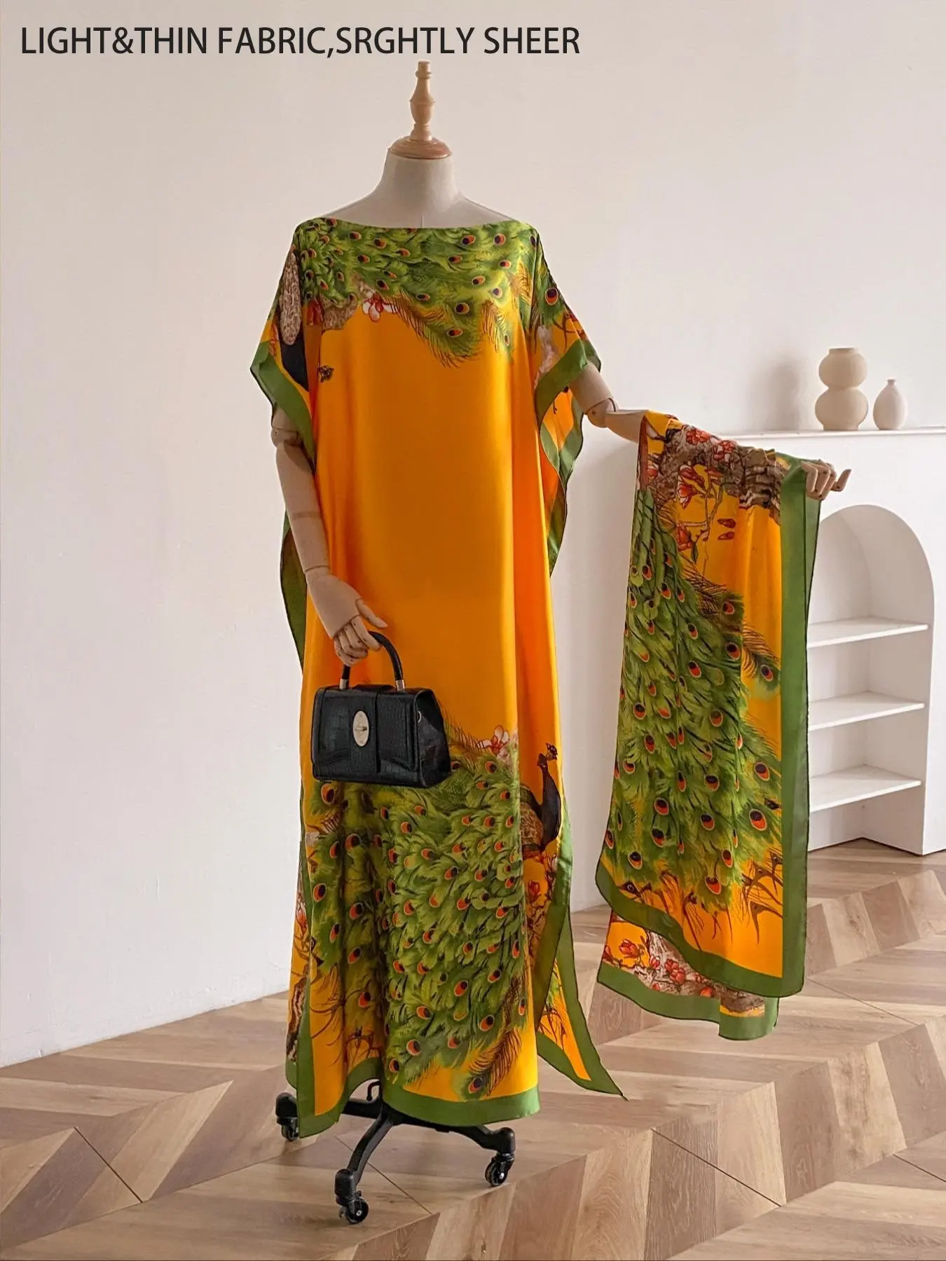 Women's Floral & Butterfly & Peacock Print Cape Boho Summer Shawl & Scarf Set, Elegant Casual Scarf & Cape Shawl Set for Beach Vacation, Fashion Accessories for Women