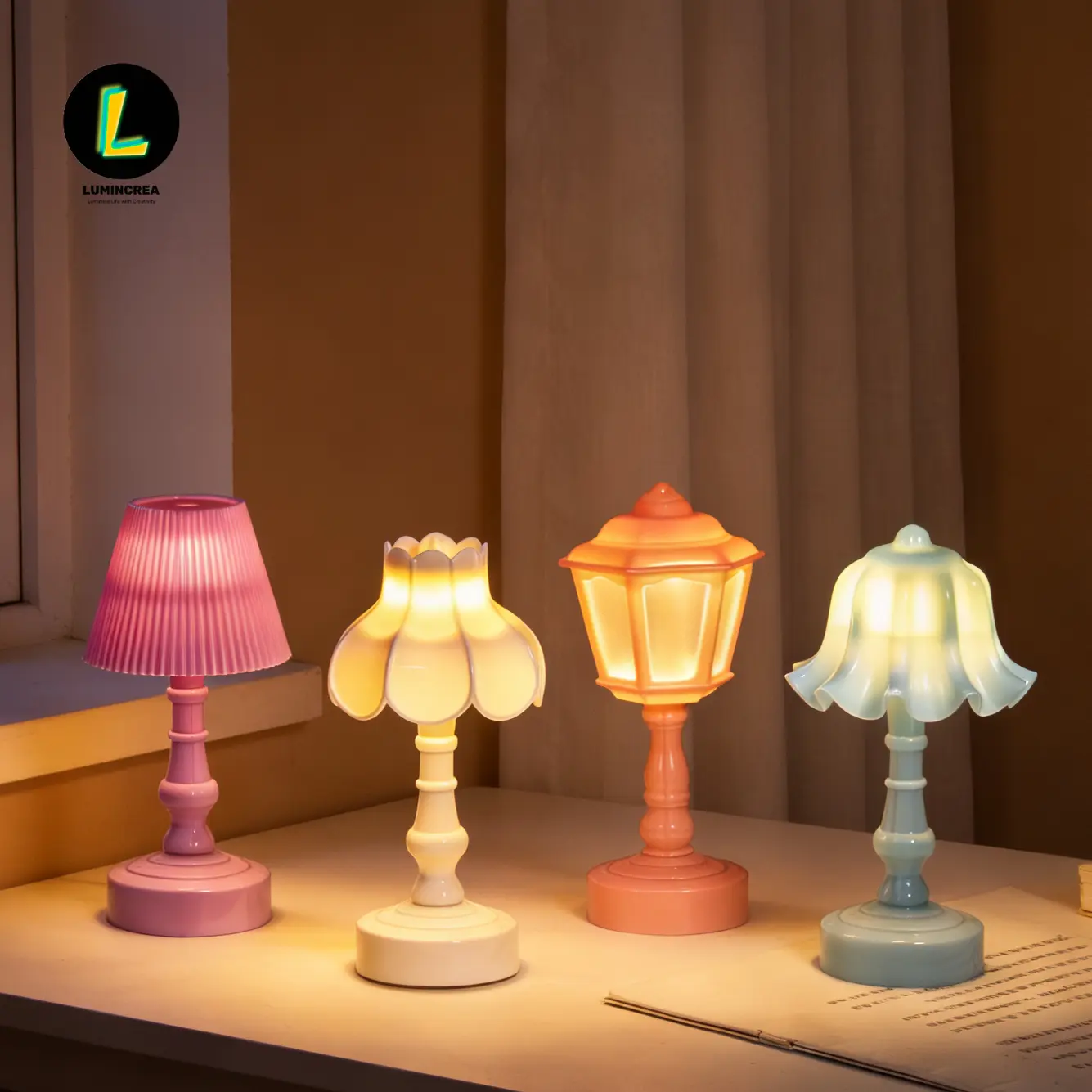 Vintage Mini Table Lamp 4 Shapes Pastel Warm LED Night Light Cute Aesthetic Desk Decor Bedroom Gift