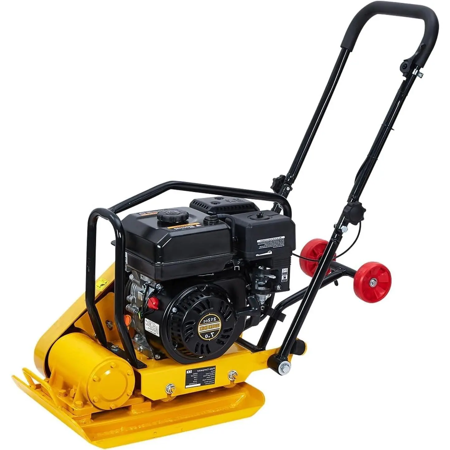 7HP Plate Compactor with 212CC Gas Engine, delivering 4200 lbs compaction force and 5600 VPM, featuring a 22.1x15.9 inch plate ideal for compacting walkways, asphalt, pavers, and landscaping tasks