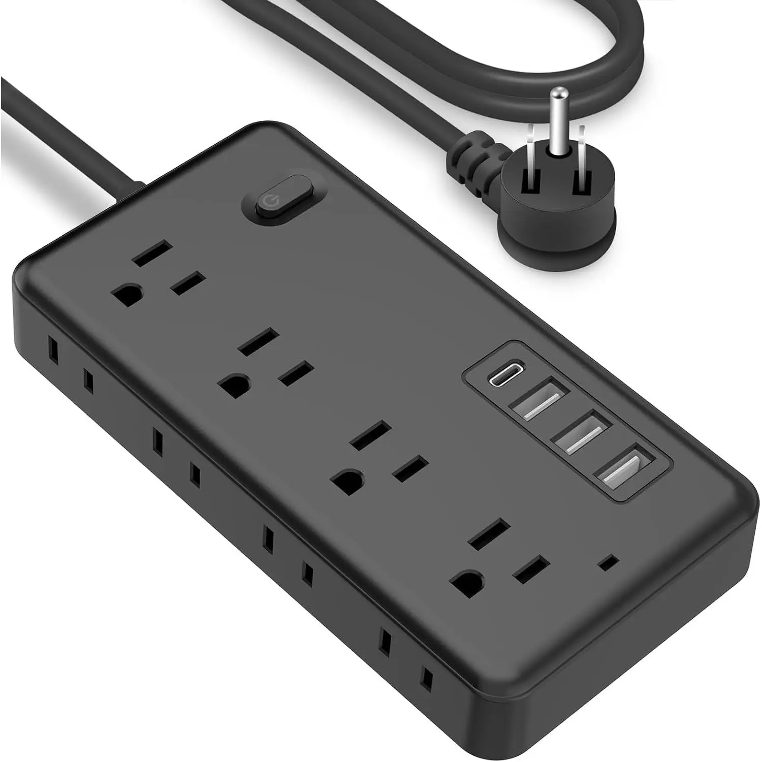 5 FT Surge Protector Power Strip, Extension Cord with 8 AC Outlets 3 USB (1 USB C) Ports, Flat Plug, Multi Outlet Wall Plug for Travel, College, Dorm Room Essentials.