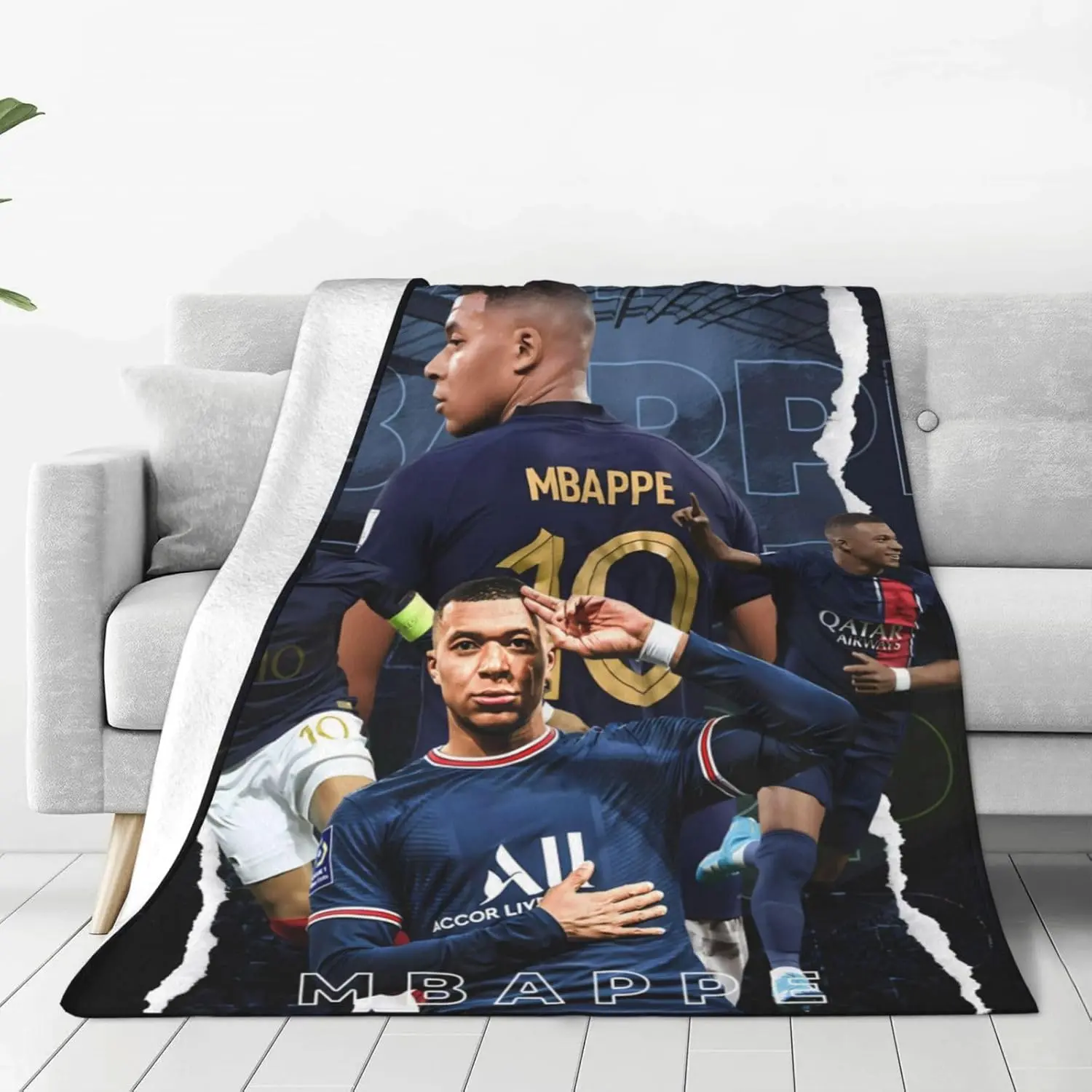 Mbappe Figure Print Super Microfiber Ultra Soft Flannel Blanket - Black Flat Weave Multi-Size Throw, Breathable Warmth, Living Room Decor, Modern Home Decor, Home & Travel Use