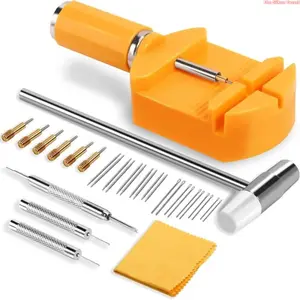 32 Pieces Watch Link Removal Tool Kit, Professional Watch Band Adjustment Repair Set with Watch Link Remover Tool, Hammer, Spring Bars, Extra Cotter Pins, Metal Punch Needles, Cleaning Cloth, Rust Resistant Steel for Watch Strap Resizing Replacement