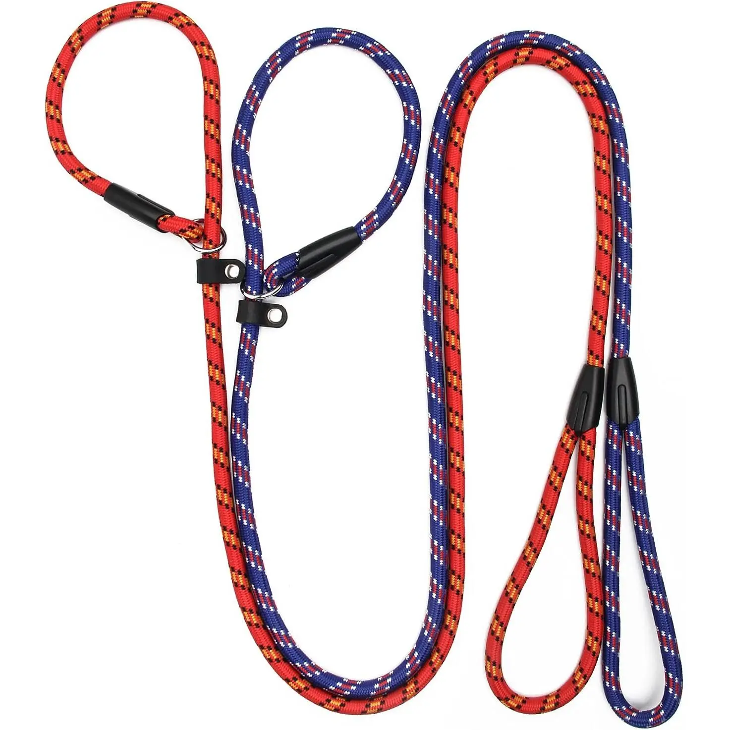 2 count Durable  Slip Rope, 5 FT   Leash,  Slip Lead, Standard Adjustable  Slipknot Nylon Leash for Small Medium Dogs (10-80 lb) (Blue+Red)