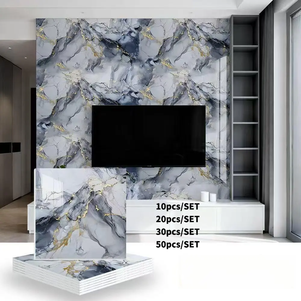 30/50 Pcs Peel and Stick Faux Marble Wall Panels, Self-Adhesive 3D Faux Marble Wall Tiles, Waterproof, Easy DIY Accent Wall Decor for Living Room TV Wall, Bedroom & Bathroom