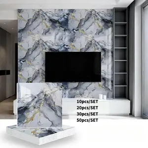 30/50 PCS Self-Adhesive Marble Bathroom Tiles, Waterproof Backsplash Wallpaper Stickers Peel and Stick Panels for Walls for Bathrooms and Kitchens, Easy Peel-and-Stick Design for TV Background Wall Decoration