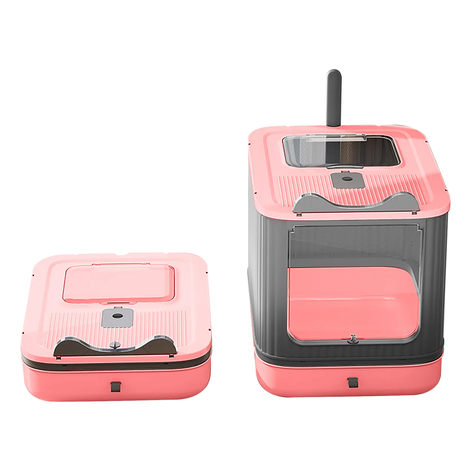 Large Foldable Enclosed Cat Litter Box with Lid & Scoop - Front Entry, Top Exit, Anti-Tracking Kitty Litter Pan - Modern Space-Saving Cat Toilet (White/Pink) for Camping (Sports & Outdoor Leisure Equipment)