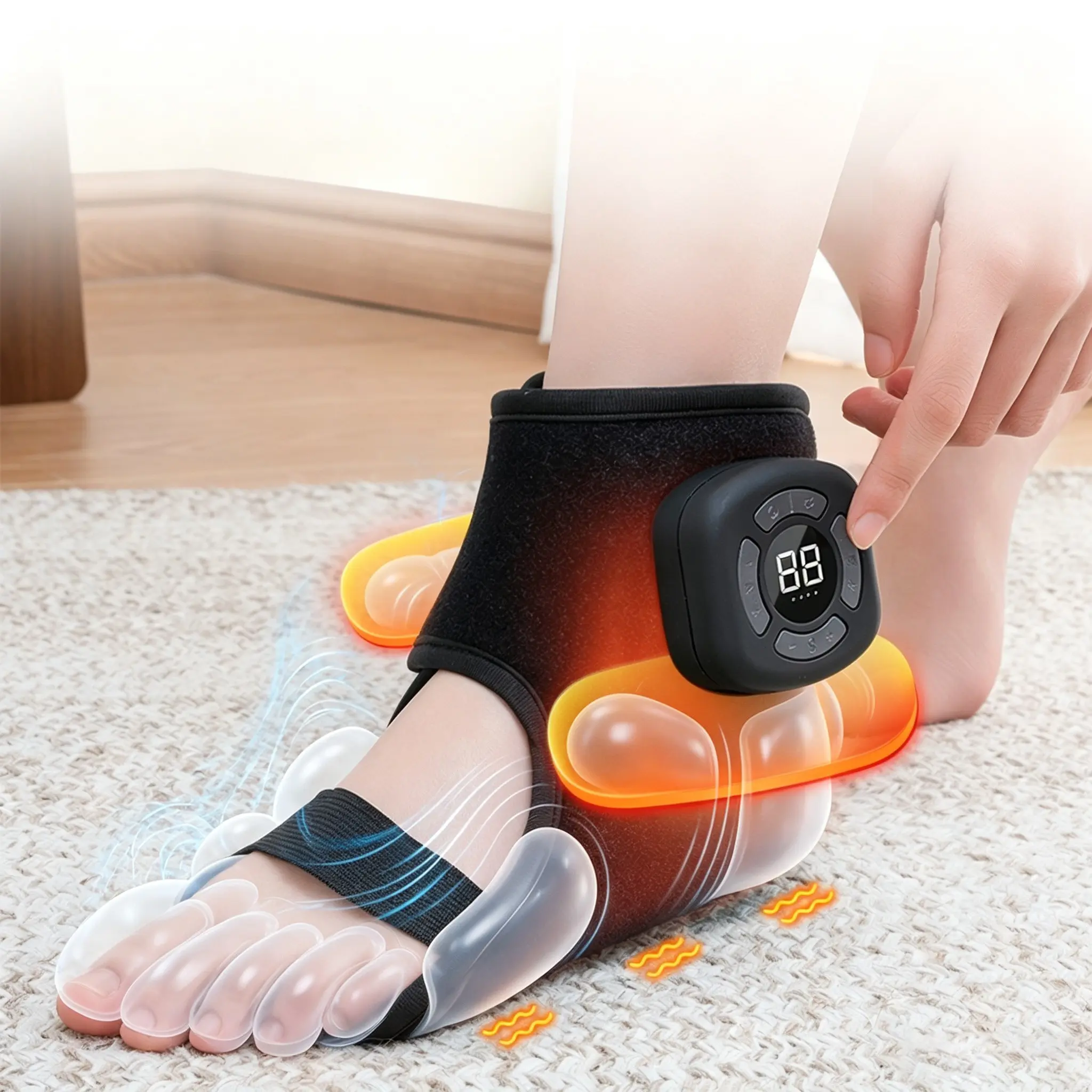 Foot Ankle Massager, Airbag Compression+Vibration + Heating, Cordless Foot Sole Wrap Massager, Relaxing Foot Care Device