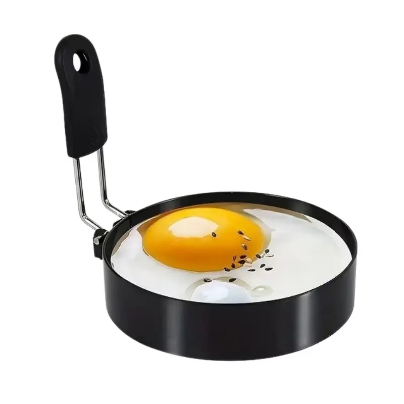 Stainless Steel Egg Frying Mold Non-Stick Easy Flip Round Design Manual Use Ideal for Birthday Boiled Eggs Pancakes Omelette Essential Kitchen Tool Egg Molds