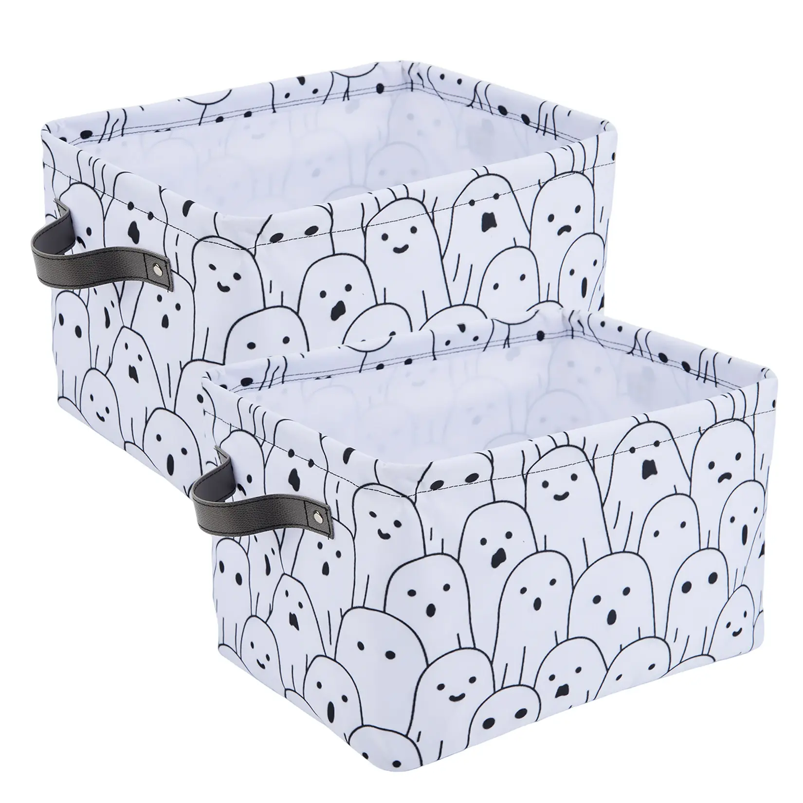 2-Pack Halloween Ghost Storage Baskets with Handles – Cute Foldable Fabric Organizer Bins for Closet, Toys, Laundry & Shelves – Spooky Cartoon Decor for Home, 15.7"x11.8"x7.9"