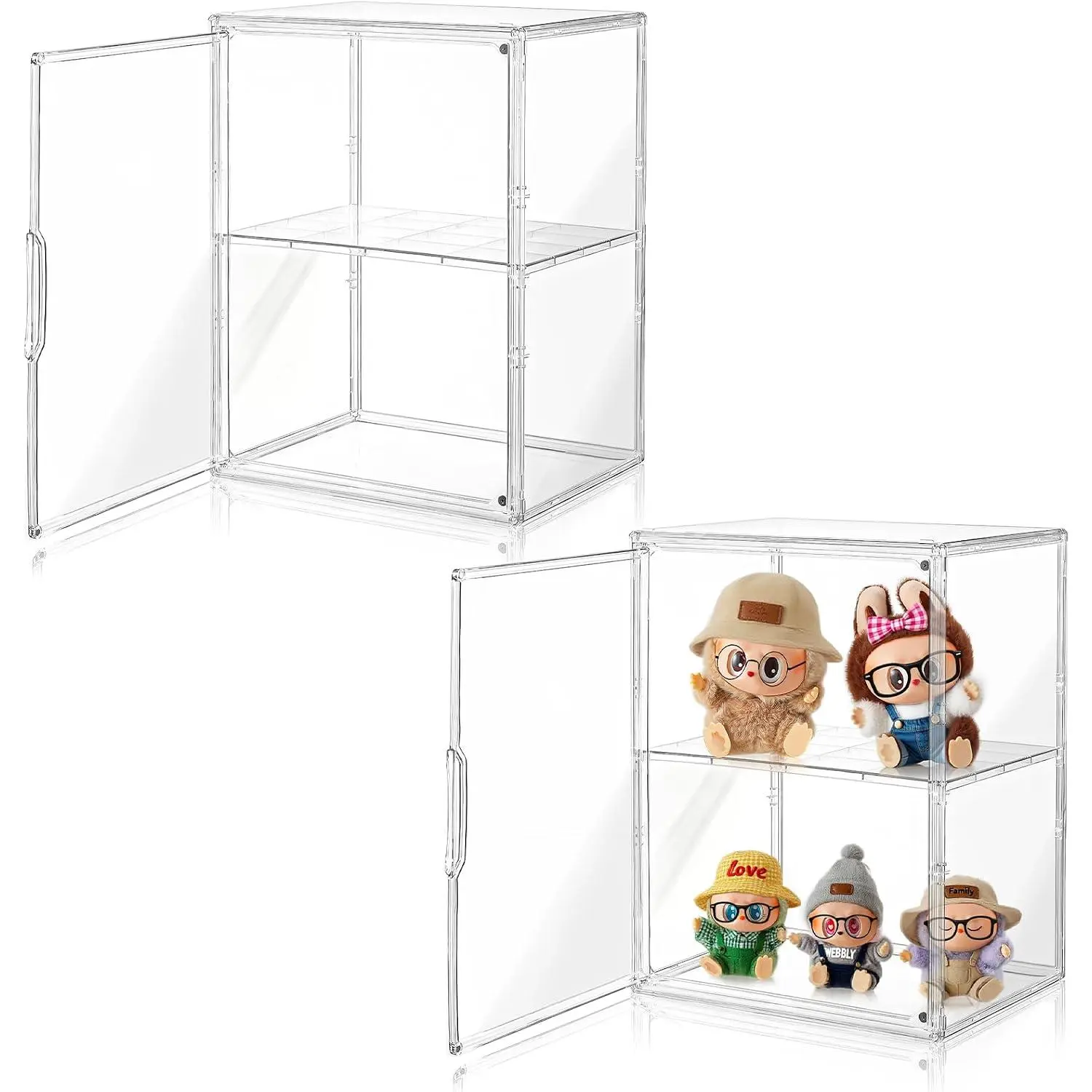 Display Case for Collectibles, Clear  Display Box with 3 Adjustable Layers and  Door, Stackable Clear Storage Box/Bins for Figures,, Book