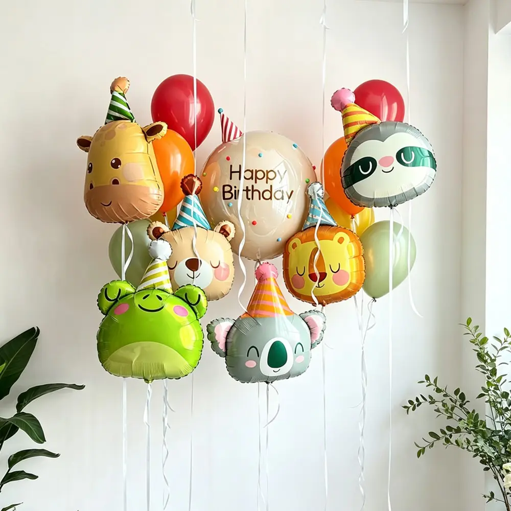 Cartoon Animal Head Balloon Set, Frog/bear/giraffe Foil Balloons, Birthday Party Shower Party Decoration Balloons, Fun Kids Party Supplies