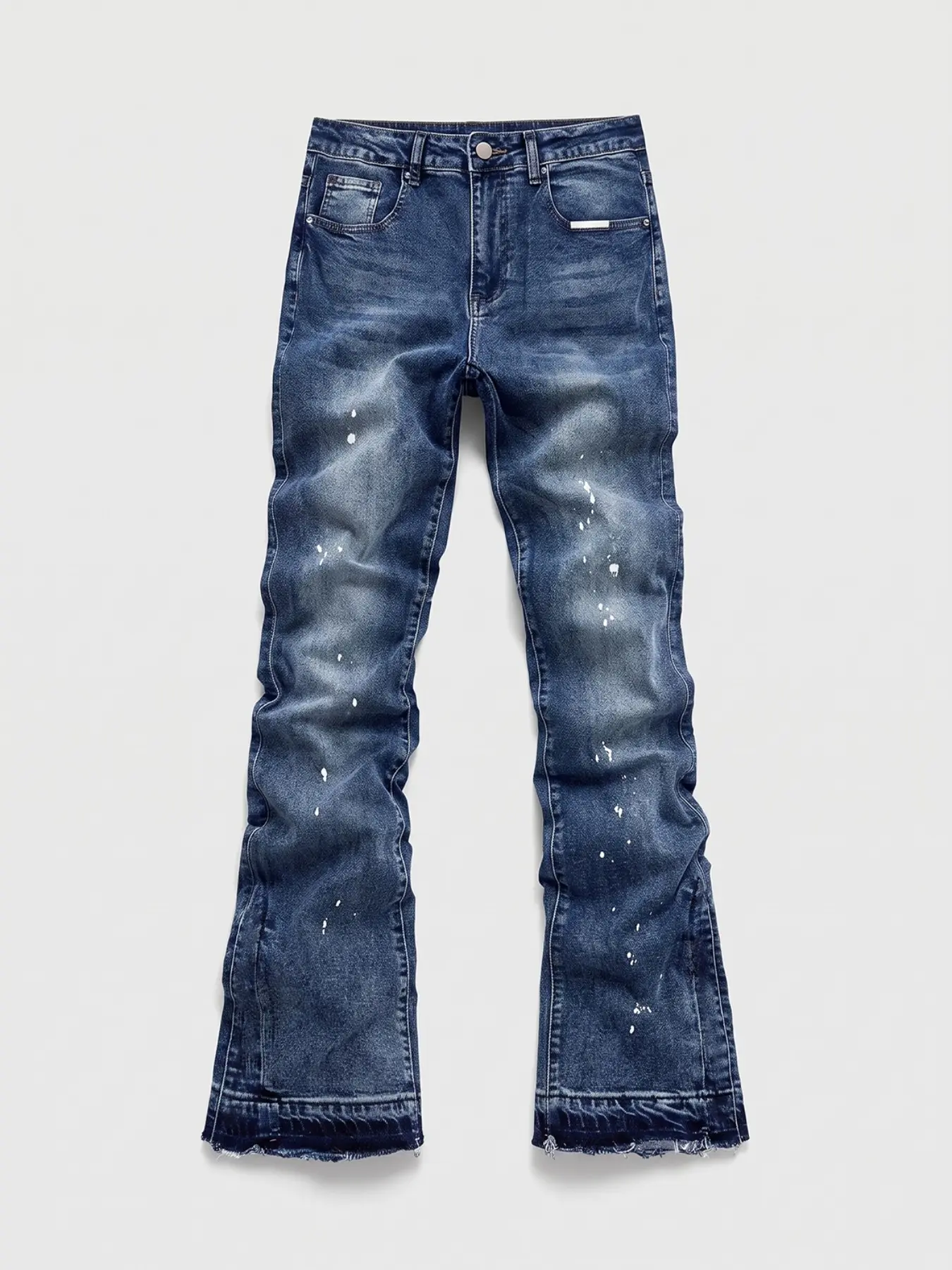 Men's Y2K High Street Distressed Spray Paint Micro Flare Denim Jeans, Gradient Washed Frayed Edge Bell Pants, American Hip Hop Style, All Seasons