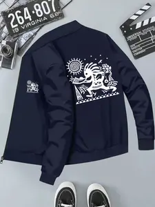 Tribe Style Sun God Animal Print Men's Hooded Casual Jacket, Long Sleeve Loose Fit Outerwear for All Seasons, Geometric Pattern Design