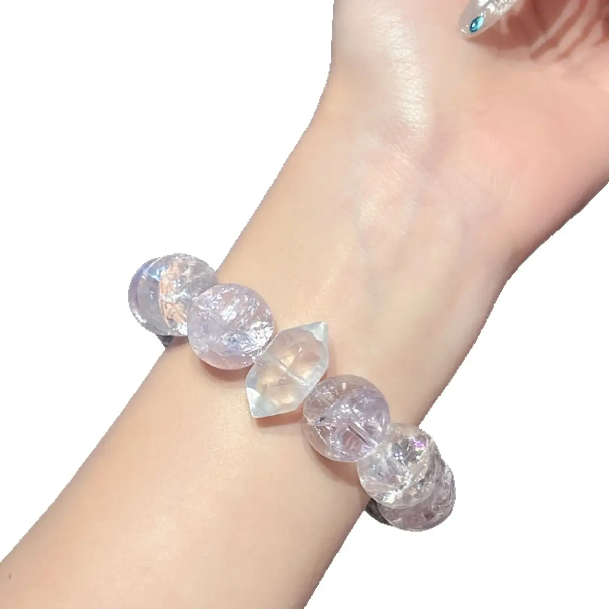 「Lavender Azeztulite」Natural Purple Crystal Beaded Bracelet | Luxury Fashion Jewelry for Women ・：