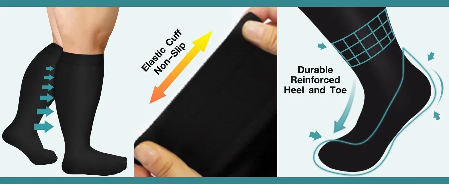 Struggling with swelling?Get these 3 pairs of plus size compression socks  20-30 mmHg support for wide calves and better circulation