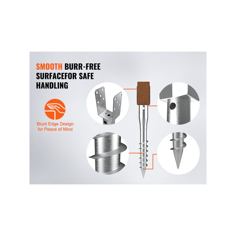 VEVOR No Dig Ground Anchor, 4 Pack 3.94x 2.76x 27.56 in DIY Screw in Post Stake, Includes 6 Lag Bolts a Rebar, U-Shape Heavy Duty Steel Post Holder, Great for Mailbox Posts and Fence Posts