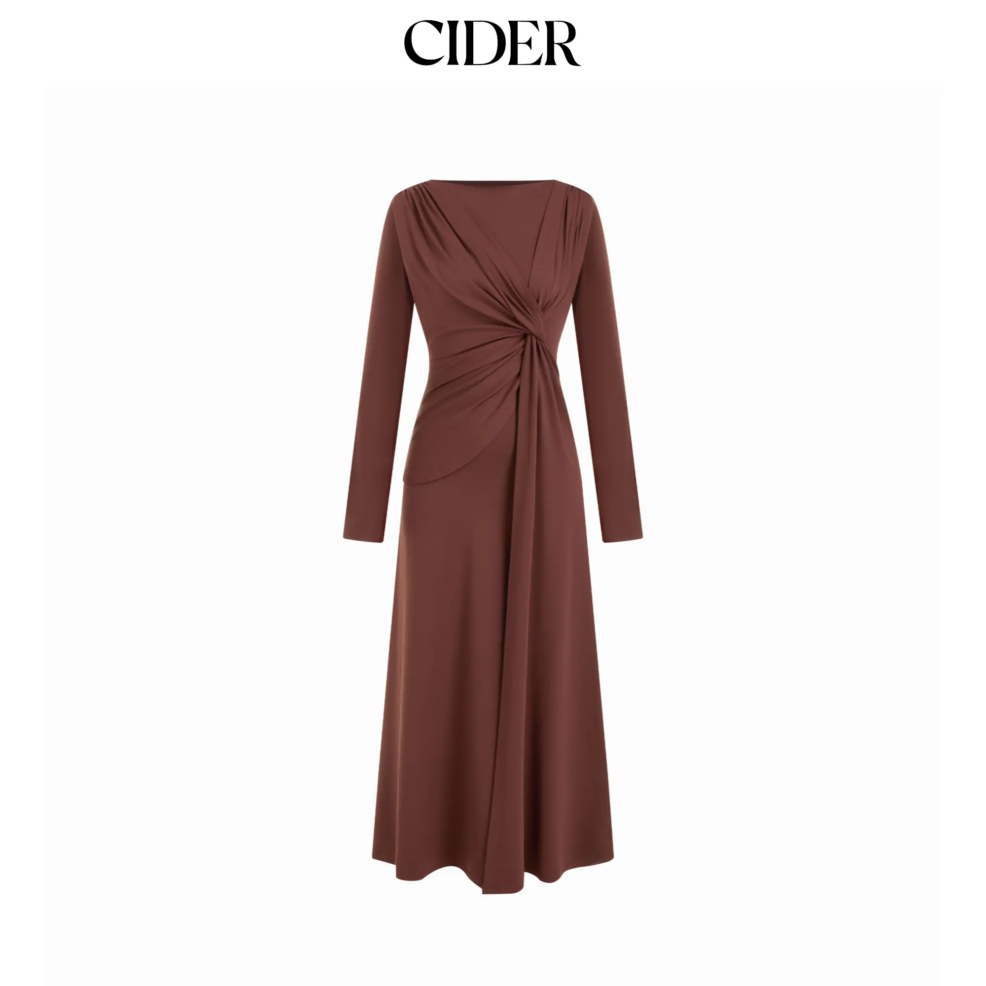 Cider Women's Boat Neck Asymmetrical Twist Ruched Maxi Dress