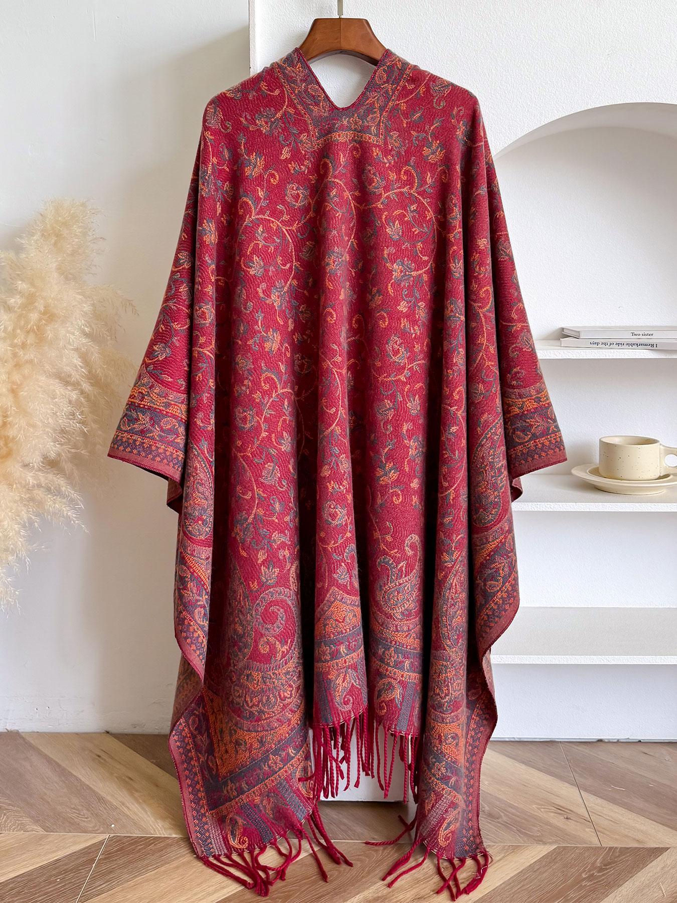 Bohemian Style Woven Shawl Scarf, Thick Fabric Fall Winter Accessory, Loose-Fit Design for Women & Girls, Perfect for Outdoor Travel Use