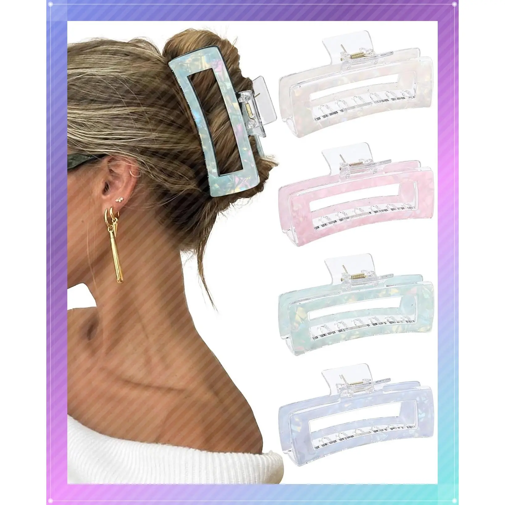 5 Inch Large Hair Claw Clips for Women - 4PCS Big Strong Durable Acrylic Clips for Thick Long Hair, Oversized Non-Slip Rectangle Butterfly Hair AccessoriesGift
