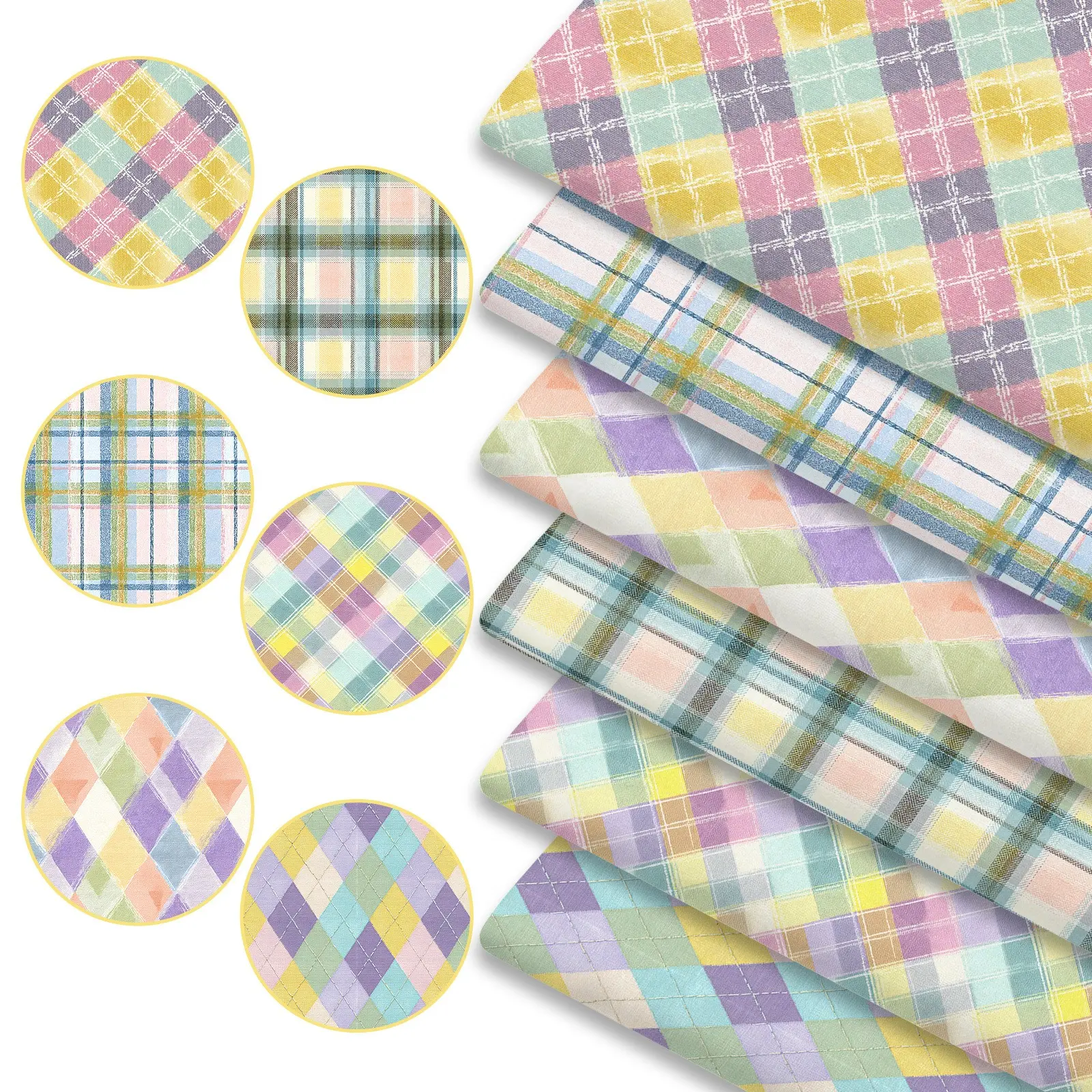 6pcs Elegant Tartan Plaid Fabric Bundles, 45cmx50cm / 17.72inx19.69in Pastel Scottish Check Pattern Fabric Squares, Elegant Soft Fabric, for Quilting, Patchwork DIY Sewing Material for Bedding, Tablecloth, Bags, Headbands, Pillowcases