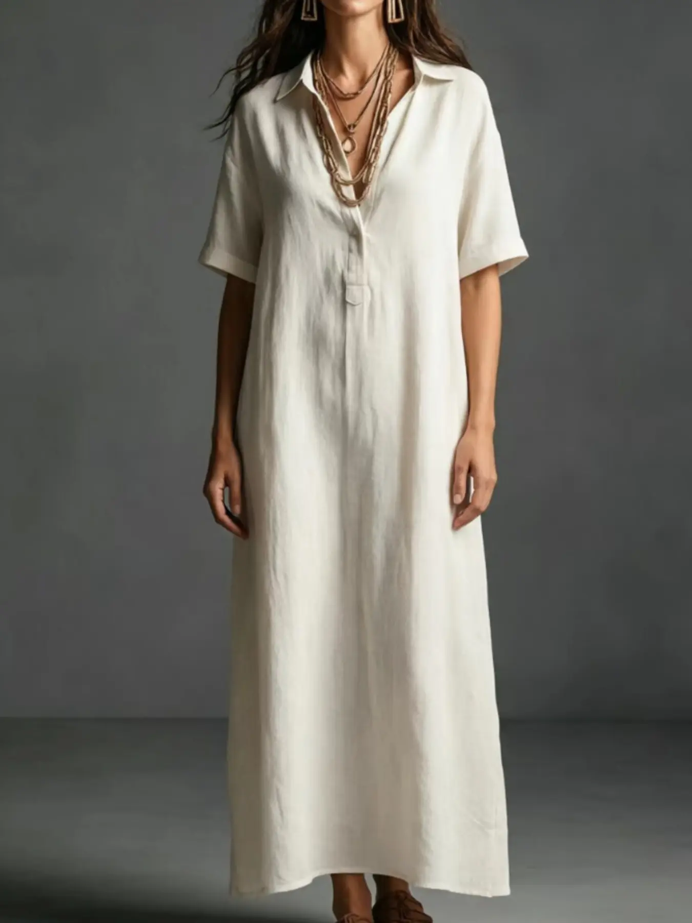 Minimalist Cotton Linen Button Shirt Dress, Summer Maxi Women, Essential for Casual Quiet Luxury Style, Timeless Elegance, Perfect for Everyday Wear